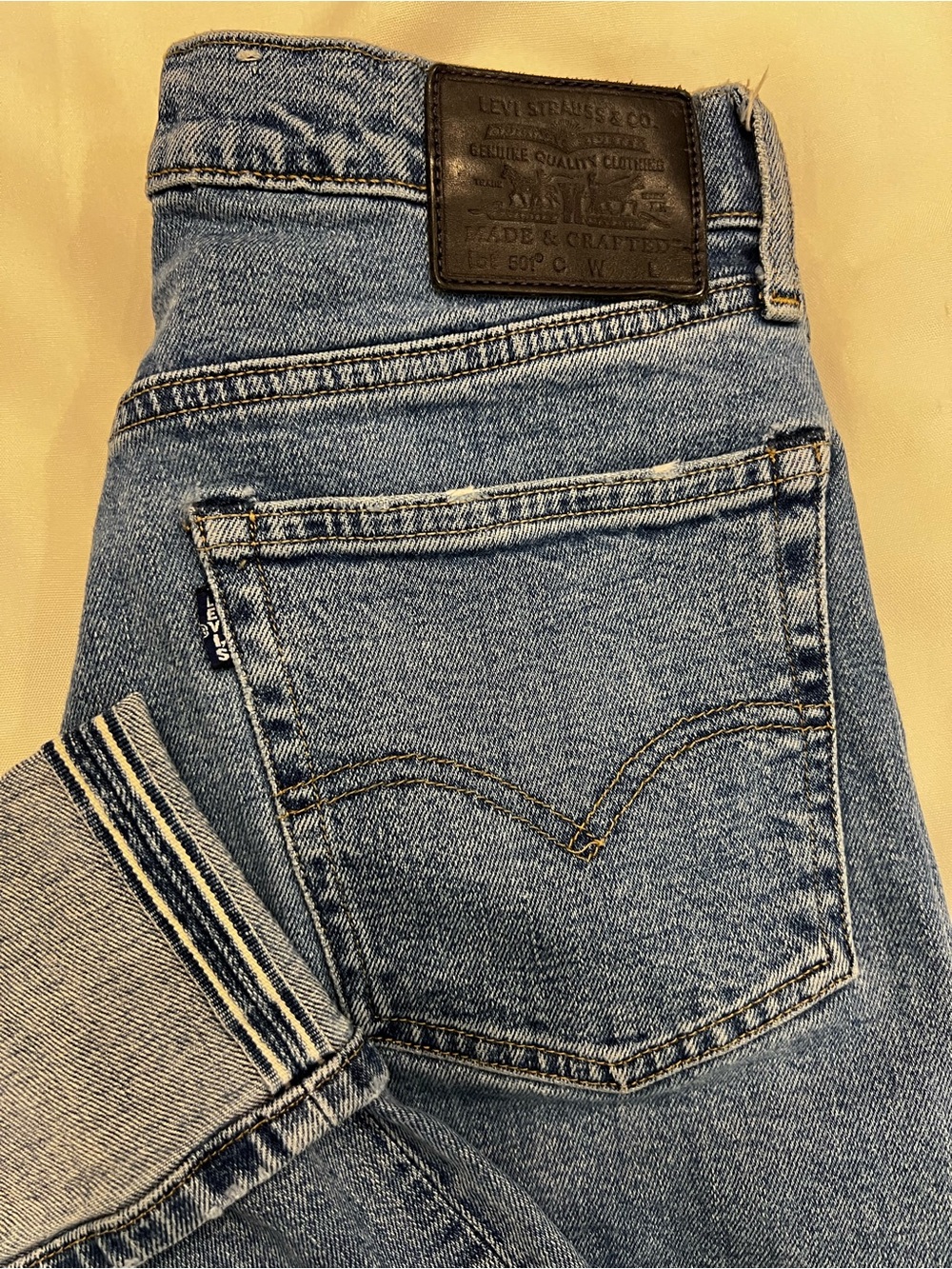 Levi's Made & Crafted 501 Crop Jeans Blue Tab Selvedge Button Fly Size 28